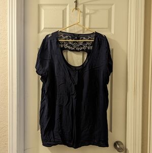 Torrid Size 3 Navy Blouse w/ White Embroidery and Back Cut Out